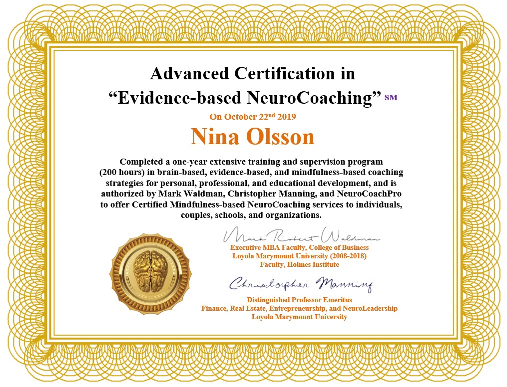 Nina Olsson NC certification 2019